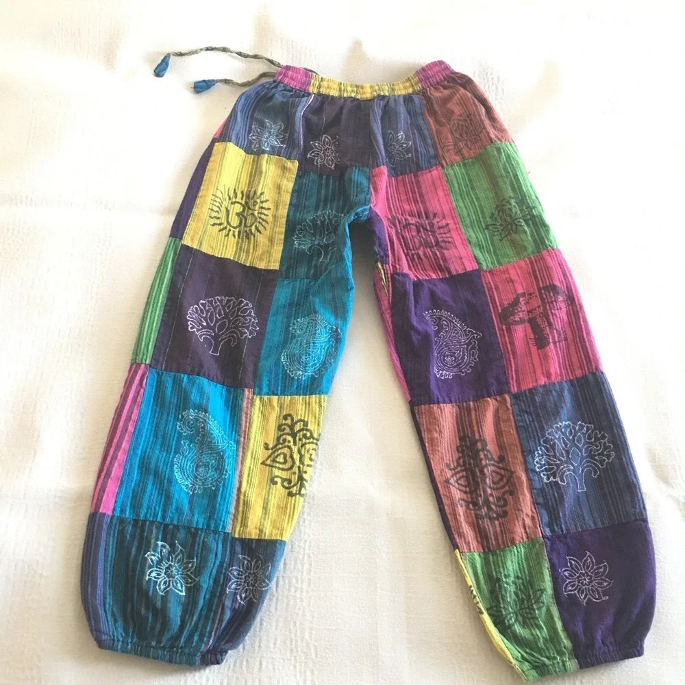 Harem Patchwork Baggy Hippie Pants with Big Box Pockets Size Small Boho - Picture 14 of 15
